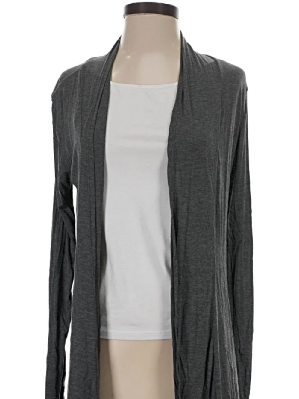 Active Basic Dark Gray Open-Front Draped Cardigan